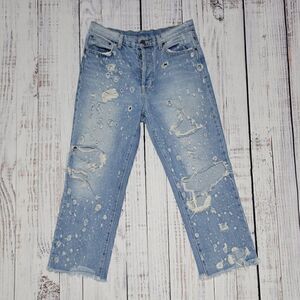 Carmar Women's Size 27 Cotton Destroyed High Rise Straight Cropped Denim Jeans